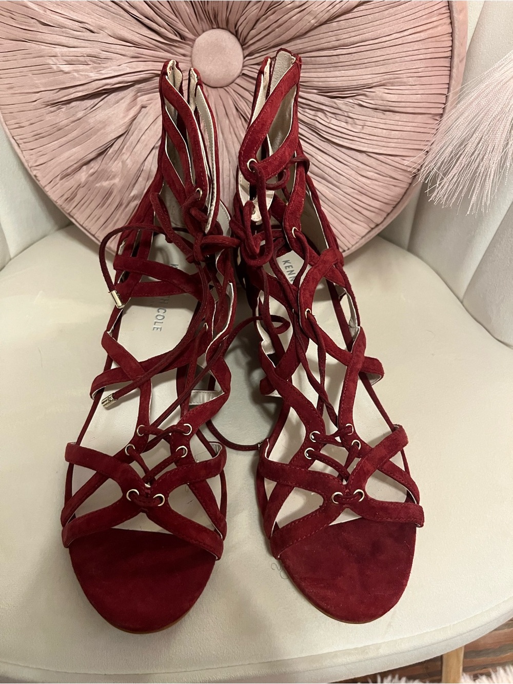 Kenneth Cole New York Red Suede Lace-Up Gladiator Wedges